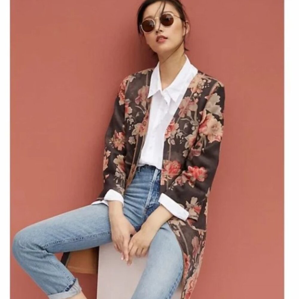 ANTHROPOLOGIE Open Front Rose Kimono Jacket - Picture 11 of 11